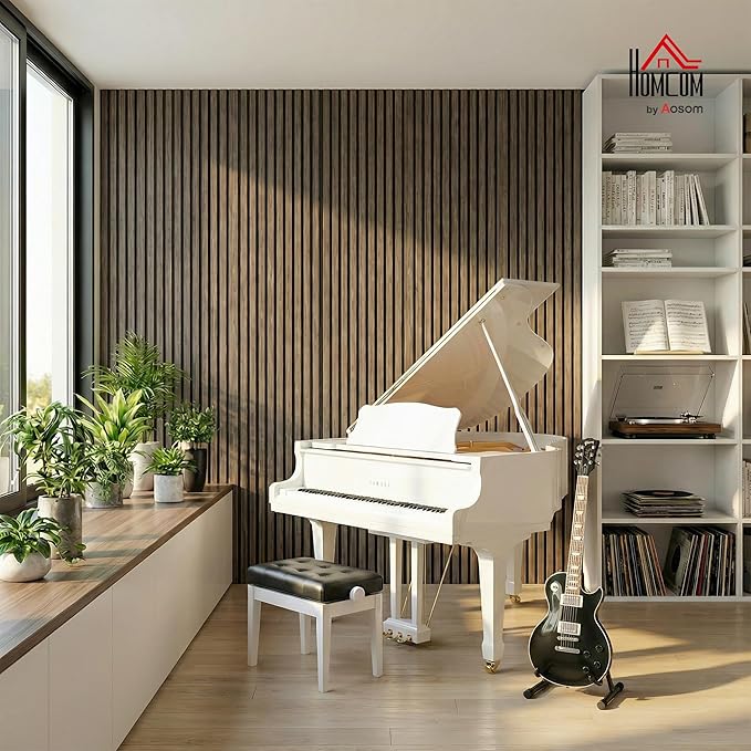 HOMCOM 4 Pack 3D Acoustic Panels, 47" x 24" Soundproof Wood Panels for Wall, Wood Slat Wall Paneling for Interior Ceiling, Office, Home Theater, Studio, Walnut