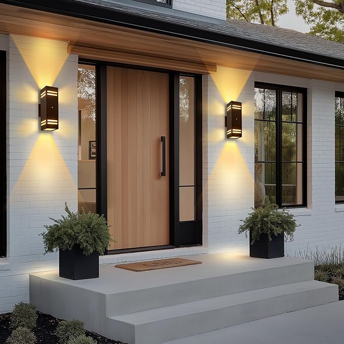 MZLITI 2-Pack Bronze Dusk to Dawn Outdoor Lights, Wall Light Wtih LED Bulbs, Modern Up Down Lights Outdoor, IP65 Waterproof Exterior Lighting Fixtures, Outside Lights for House for Porch, Garage