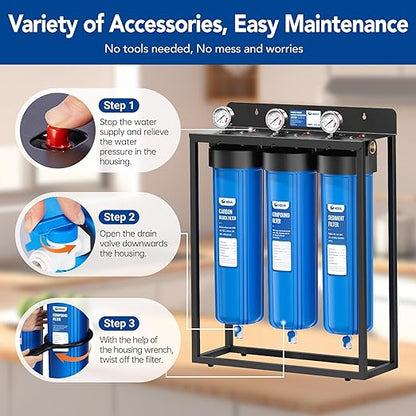 HQUA WF3-02 3-Stage Free-Standing Whole House Water Filtration System, - Image 7