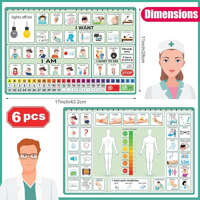 6 Pcs Communication Board for Nonverbal Adults Aphasia Colorful Picture Symbol Communication Cards for Patients Children(Green)