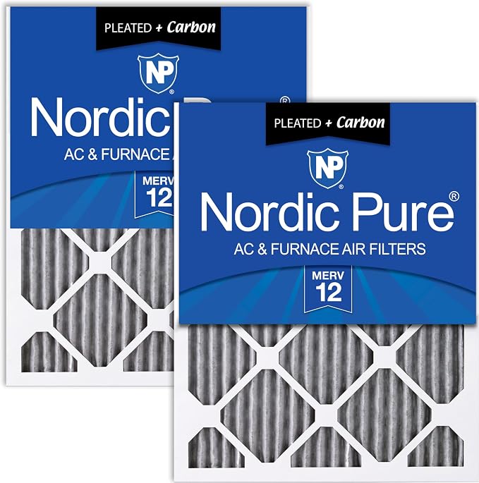 Nordic Pure 16x24x1 Furnace Air Filters MERV 12 Pleated Plus Carbon 2 Pack by NordicPure