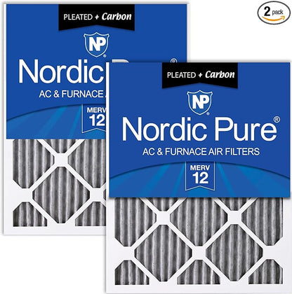 Nordic Pure 18x20x1 Furnace Air Filters MERV 12 Pleated Plus Carbon 2 Pack by NordicPure