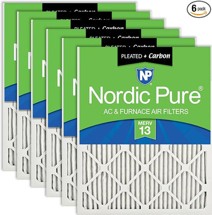 Nordic Pure 18x24x1 Pleated Air Filters MERV 13 Plus Carbon 6 Pack by NordicPure