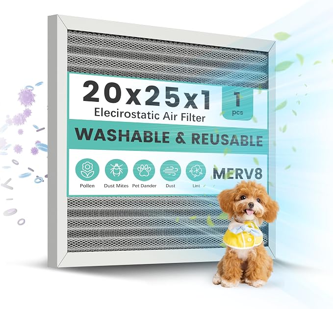20x25x1 Electrostatic Air Filter Washable Reusable, HVAC AC Furnace Filter by KEYINGXUAN
