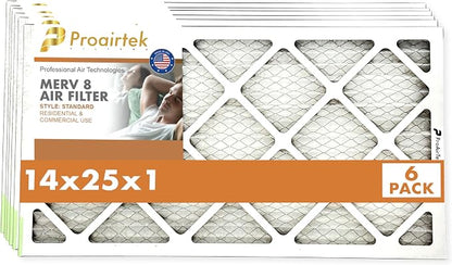 Proairtek AF14251M08SWH Model 14x25x1 Pack of 6 Air Filters, MERV 8; Ideal by Unknown