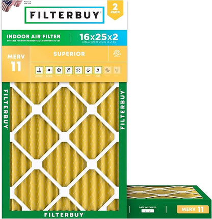 Filterbuy 16x25x2 Air Filter MERV 11 Superior Pet & Allergy Defense, by Filterbuy