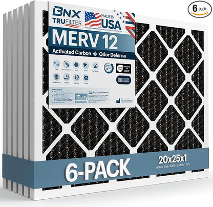 BNX TruFilter 20x25x1 MERV 12 Odor Defense AC Furnace Air Filter by BNX