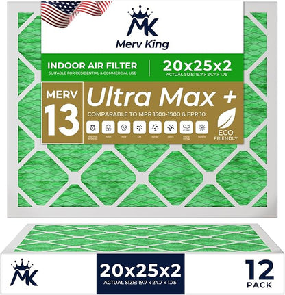 MervKing 20x25x2 Air Filter Actual Size: 19.7" x 24.7" x 1.75" MERV 13 MPR by MervKing