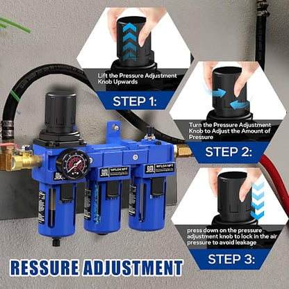 NEWPO 1/2'' NPT Compressed Air Filter Regulator Lubricator Combo - Image 5
