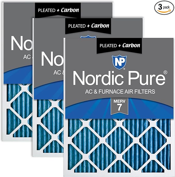 Nordic Pure 12x25x1 Pleated Air Filters MERV 7 Plus Carbon 3 Pack by NordicPure
