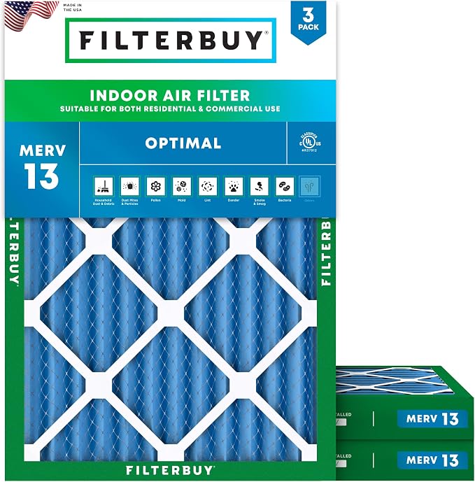 Filterbuy 20x25x2 Air Filter MERV 13 Optimal Smoke & Allergy Defense, by Filterbuy