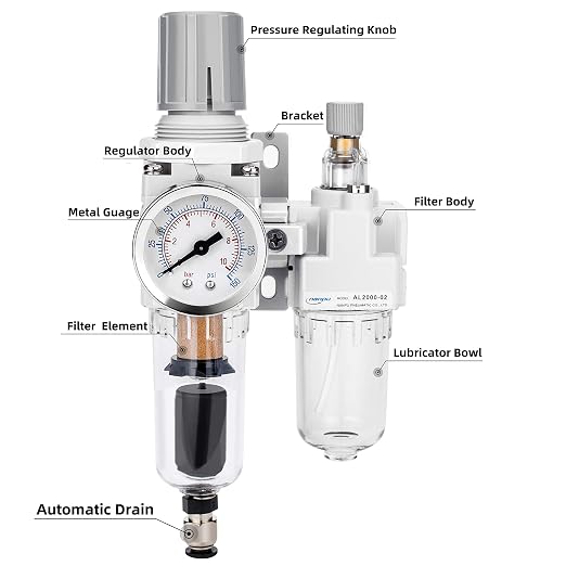 NANPU 1/4" NPT Auto-Drain Air Filter Regulator Lubricator Combo Water/Oil Trap - Image 2