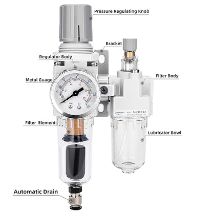 NANPU 1/4" NPT Auto-Drain Air Filter Regulator Lubricator Combo Water/Oil Trap - Image 2