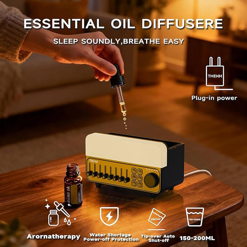2026 4-in-1 Aroma Essential Oil Diffuser with Bluetooth Speaker Function, Humidifier, 12 Colors Night Light with 8 Nature Sounds, White Noise & Timer for Bedroom, Baby, Adults, and Kids (Black)