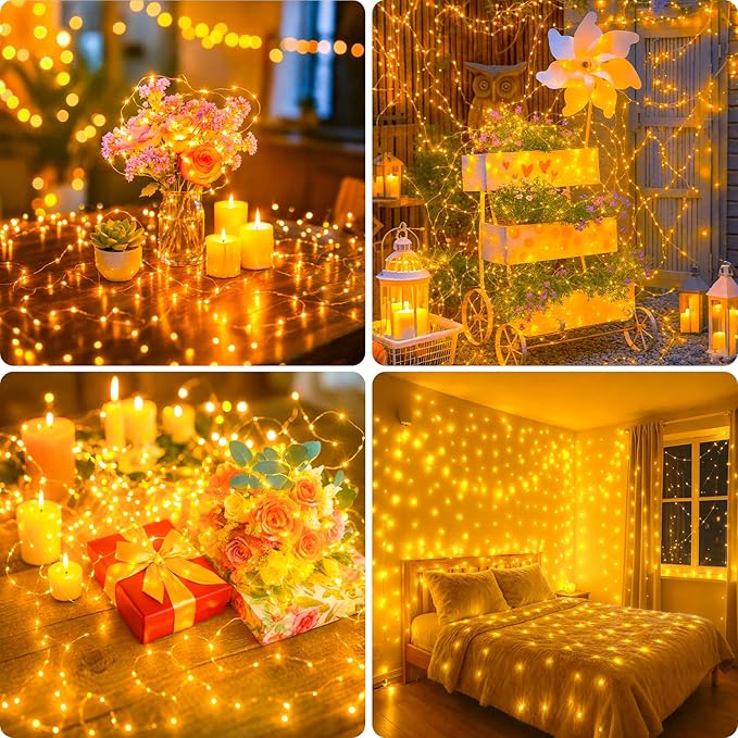 litogo 4 Pack Fairy Lights Battery Operated with Timer, 33FT 100LED Twinkle String Lights USB-C Powered 8 Modes Dimmable for Indoor Bedroom Centerpiece Wedding Classroom Dorm Christmas Decorations