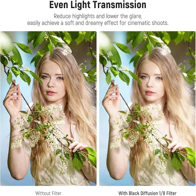 NEEWER 55mm Black Diffusion 1/8 Filter Soft Dreamy Cinematic Effect Filter - Image 3