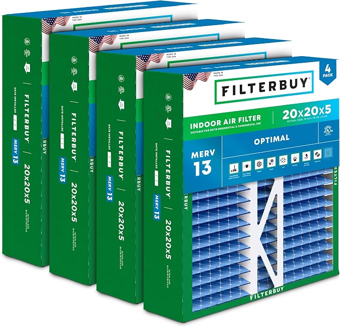 Filterbuy 20x20x5 Air Filter MERV 13 Optimal Smoke & Allergy Defense, Pleated by Filterbuy