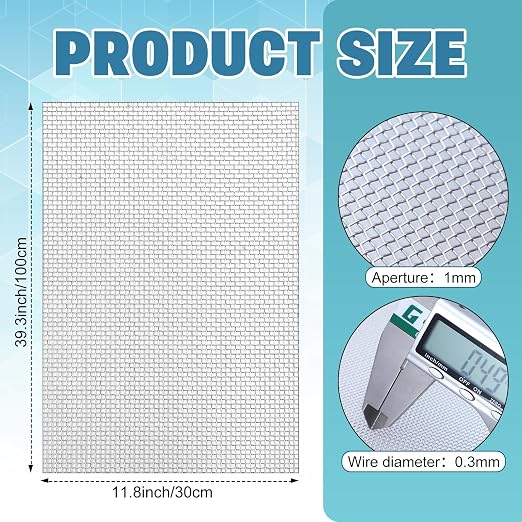 SATINIOR 2 Packs 11.8 x 39.3 Inch 304 Stainless Steel Woven Wire Mesh Fine - Image 3