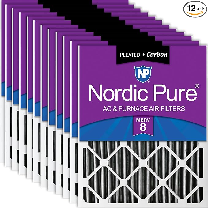 Nordic Pure 20x20x2 Furnace Air Filters MERV 8 Pleated Plus Carbon 12 Pack by NordicPure