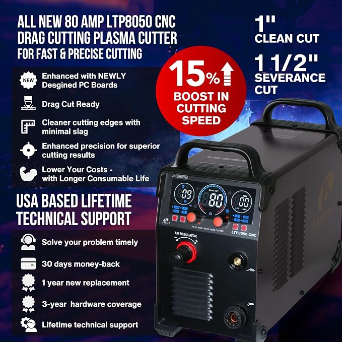 LTP8050 CNC | 80A Blowback Plasma Cutter, THC/ARC OK, LED Display & Front - Image 5