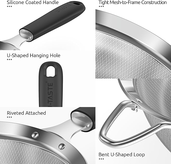 U-Taste Small Fine Mesh Strainer: 18/8 Stainless Steel 3.35in 30 Mesh Kitchen - Image 5