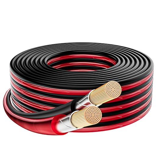Mygatti 14/2 Gauge Speaker Wire 25FT, 14 AWG 2 Conductors OFC Pure Copper Electrical Red Black Cable for Car Speakers Stereo, Home Theater, Automotive Wire, Aluminum Foil Shield, Flexible Clear PVC