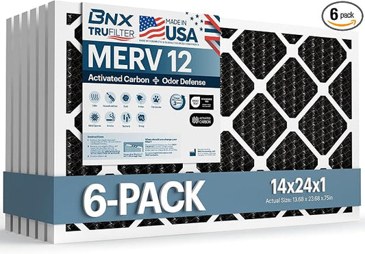 BNX TruFilter 14x24x1 MERV 12 Odor Defense AC Furnace Air Filter by BNX