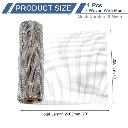 uxcell 8 Mesh 79" x 10" Woven Wire Mesh, 316 Stainless Steel Air Vent Filter - Image 2