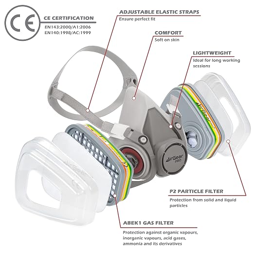 AirGearPro M-500 ABEK1-P2 Reusable Respirator Mask | Anti-Dust Gas mask Ideal - Image 2