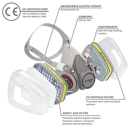 AirGearPro M-500 ABEK1-P2 Reusable Respirator Mask | Anti-Dust Gas mask Ideal - Image 2