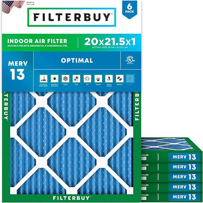 Filterbuy 20x21.5x1 Air Filter MERV 13 Optimal Smoke & Allergy Defense by Filterbuy