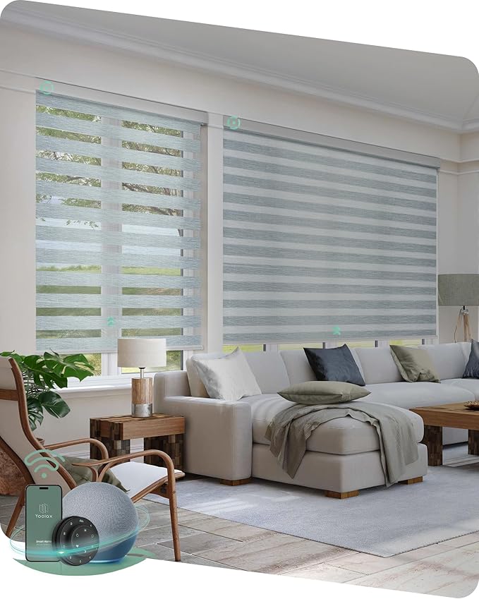 Yoolax Motorized Blinds with Remote, Electric Zebra Blinds for Indoor Windows, Room Darkening Smart Shades with Voice Control, Compatible with Alexa Google Home, APP Control, 51" W x 72" H, Grey