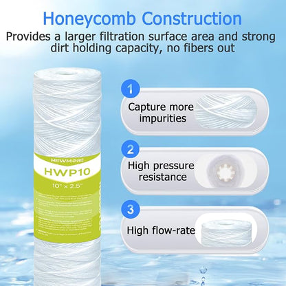 20 Micron Whole House Water Filter Cartridge, String Wound Sediment Filters - Image 3