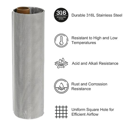 PATIKIL 40" L x 10" W Woven Wire Mesh, 60 Mesh 316L Stainless Steel Air Vent - Image 3