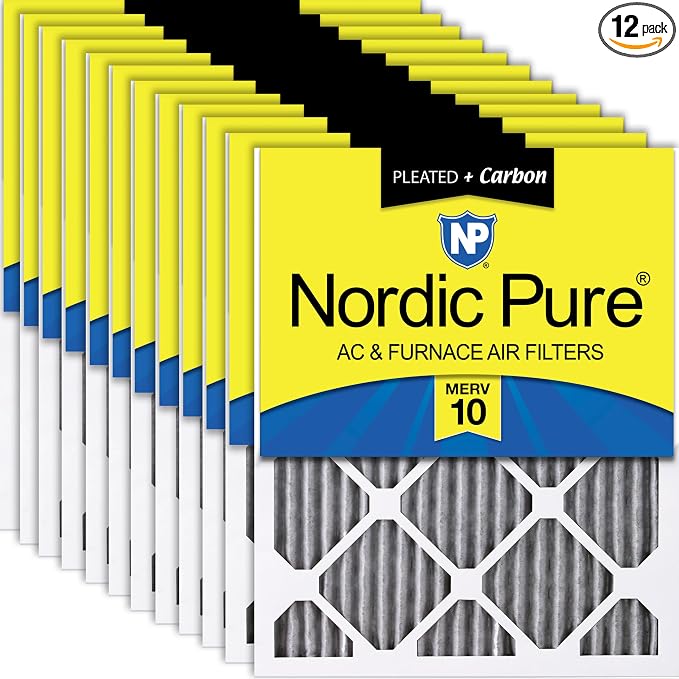 Nordic Pure 18x20x1 Furnace Air Filters MERV 10 Pleated Plus Carbon 12 Pack by NordicPure