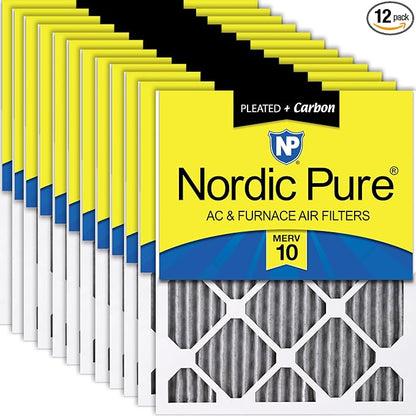 Nordic Pure 12x25x1 Furnace Air Filters MERV 10 Pleated Plus Carbon 12 Pack by NordicPure