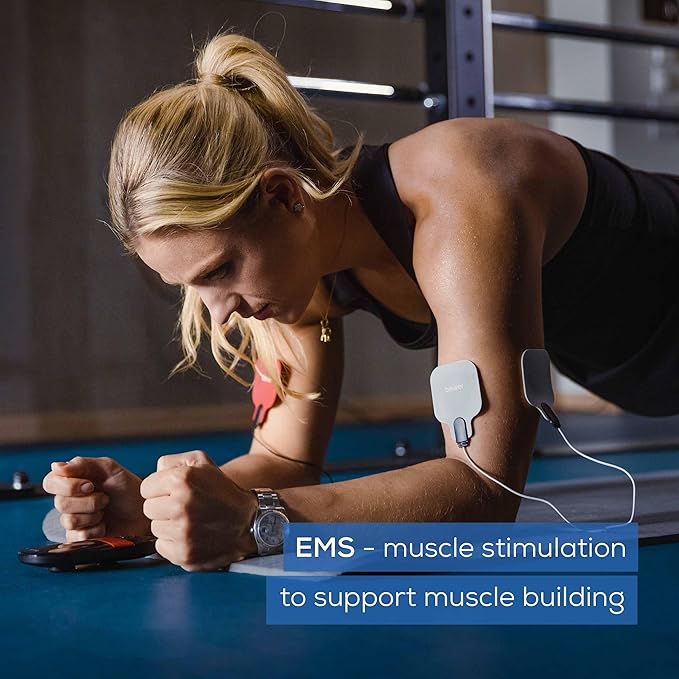Beurer EM59 Digital 3-in-1 TENS Unit, EMS & Heat Therapy for Pain Relief & Relaxation, Muscle Stimulator with 2 Adjustable Channels, 64 Applications, Timer Function