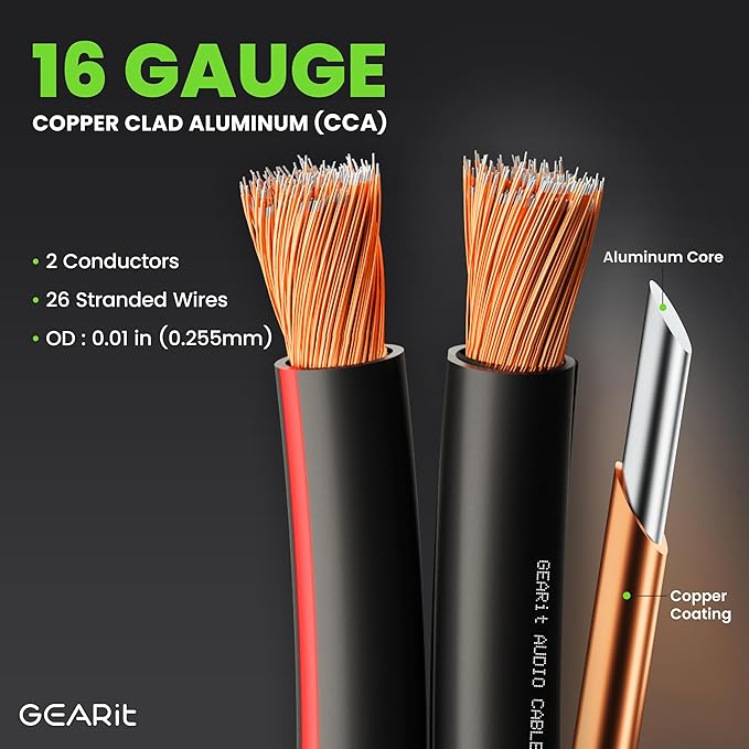 16AWG Speaker Wire, GearIT Pro Series 16 Gauge Speaker Wire Cable (200 Feet / 60.96 Meters) Great Use for Home Theater Speakers and Car Speakers, Black