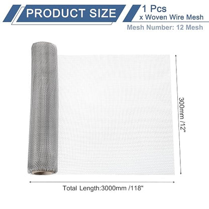 uxcell 12 Mesh 118" x 12" Woven Wire Mesh, 304 Stainless Steel Air Vent Filter - Image 2