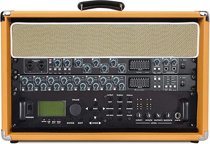 Sound Town Vintage 6U Amp Rack Case, 12.5" Depth with Rubber Feet, Dust Cover, Kickstand, Orange (STVRC-6OR)