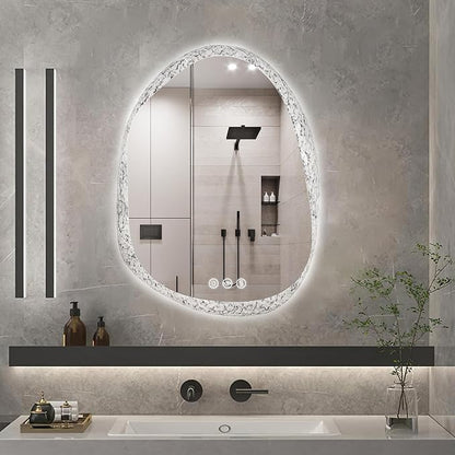LUVODI Lighted LED Bathroom Mirror: 28”x20”Irregular Stone Pattern Frosted Wall - Image 3
