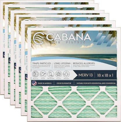 Cabana Filters 6-Pack 18x18x1 MERV 13 AC Furnace Air Filter by CabanaAirFilters