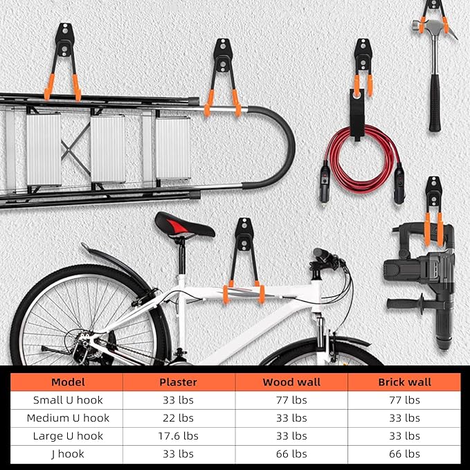 CRXCRC 6-Pack Small Square Heavy Duty Garage Hooks, Ideal for Hanging Ladders, Bikes, Tools, Garage, Garden, Basement, Shed, Utility Room Storage (Black)