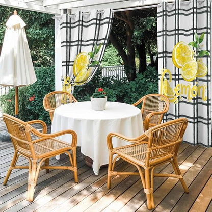 Lemon Outdoor Curtains for Patio Lemon Leaves Summer Plaid Buffalo Waterproof - Image 4