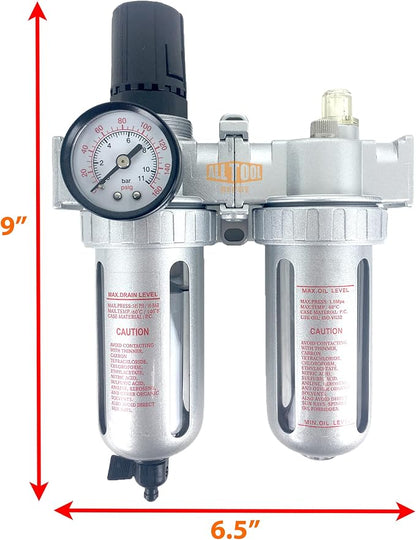 3/8" NPT Mid Flow Compressed Air In Line Filter Regulator Lubricator Oiler - Image 2