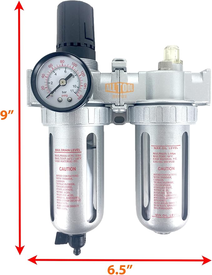 1/2" NPT Mid Flow Compressed Air In Line Filter Regulator Lubricator Oiler - Image 2