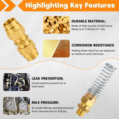 50PCS Brass DOT Air Brake Hose End Fitting Kit, Dazakoot J1402 Air Brake - Image 3