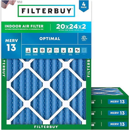 Filterbuy 20x24x2 Air Filter MERV 13 Optimal Smoke & Allergy Defense, by Filterbuy
