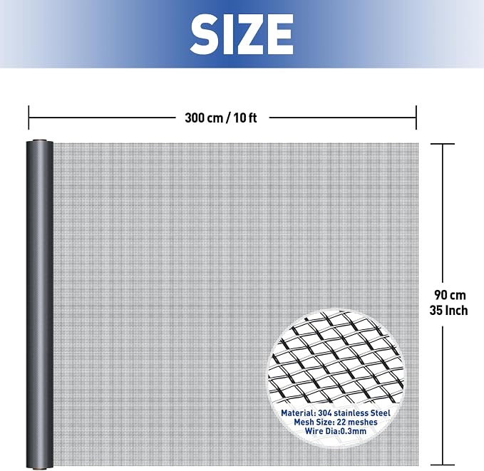 MAGZO 304 Stainless Steel Mesh Screen Roll 35in x 10ft - Image 2