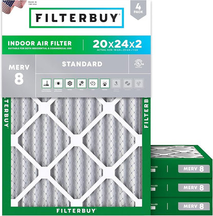 Filterbuy 20x24x2 Air Filter MERV 8 Essential Dust & Allergy Defense, by Filterbuy